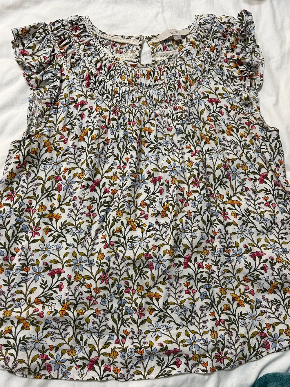 LOFT Floral Smocked Flutter Sleeve Top